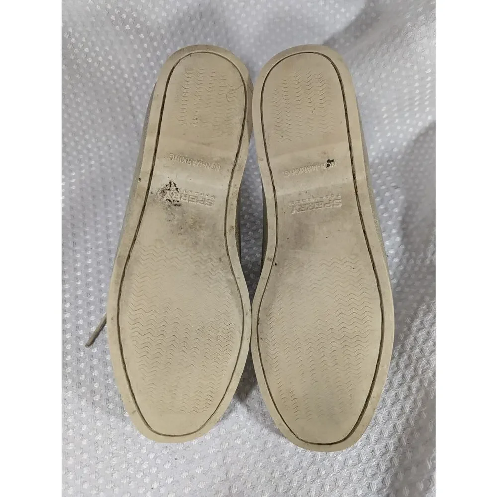 SPERRY TOPSIDER! GOLD GENUINE LEATHER BOAT SHOES NON-MARKING WHITE SOLE! SZ 9.5M